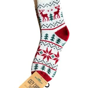 Northeast Cozy Cabin Red and White Holiday Socks with Reindeer